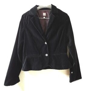 Old Navy Black Velvet Blazer Jacket Button Front Rhinestone Embellished Womens M